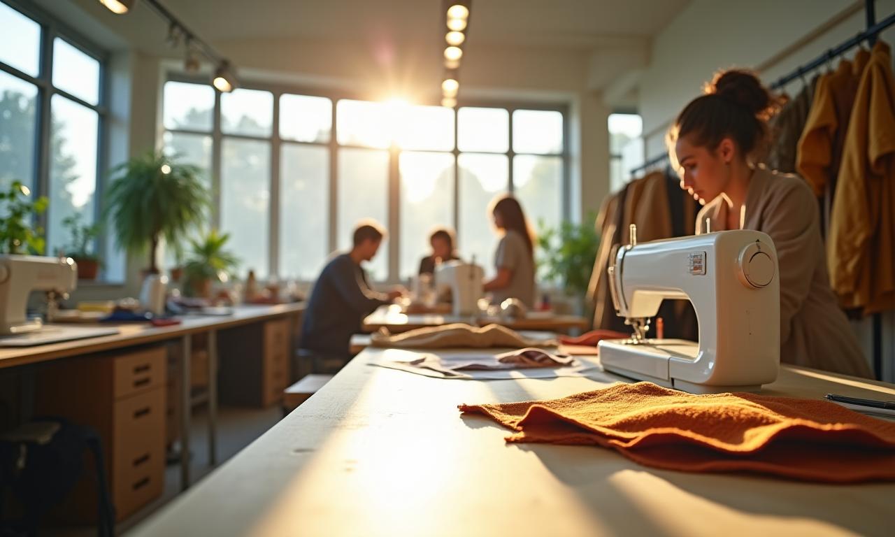 Sustainable fashion design studio workspace